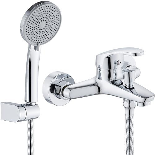 Mitigeur Douche avec Douchette Mitigeur de Baignoire 5 Modes avec 150CM Tuyau Universel G1/2 pour Baignoire Salle de Bain Chromé Argent