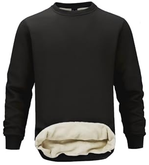 PrimeCrest Sweat Homme Pull Hiver Polaire Chaud Chasse Sweatshirts Col Rond Travail sans Capuche Pulls Thermique Sweat-Shirt Doublé Coton Casual Manches Longues Noir L