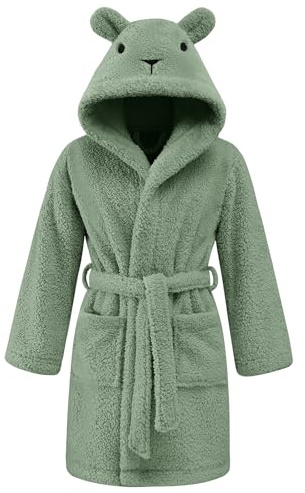 UMIPUBO Robe de Chambre Enfant Fille Garçon Robe Vêtements 3-8 Ans Chemise de Nuit avec 2 Poches Ceinture Capuche Cadeau Enfant Peignoir de Bain (Vert, 5-6ans)