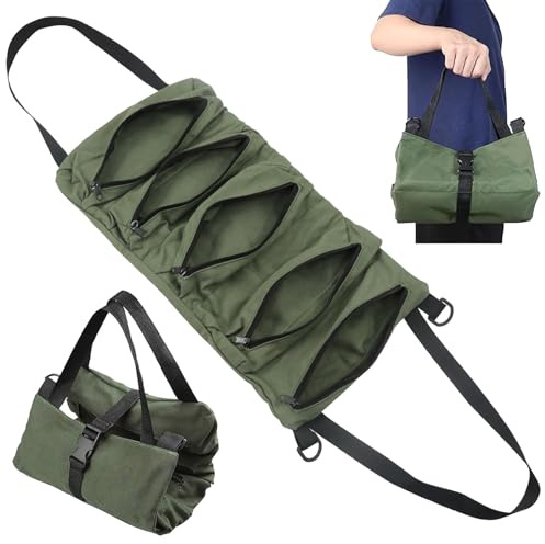 YIHAOH Borsa per Attrezzi Arrotolabile, Impermeabile Borsa per Attrezzi Multifunzionale con 5 Tasche con Cerniera, Multifunzionale Tasca Porta Attrezzi Portatile, Resistente all'usura E Durevole