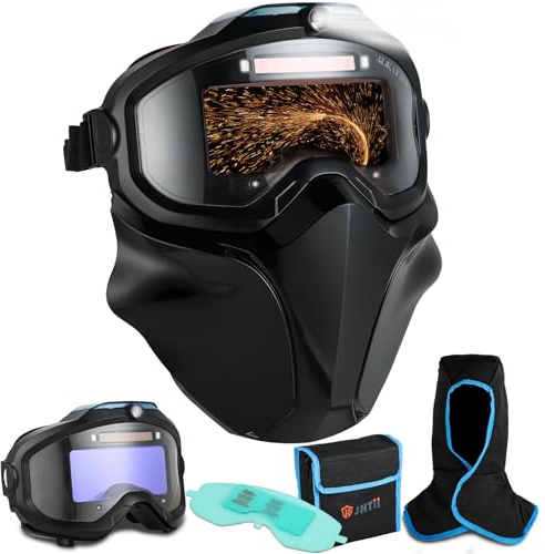 Jhtii Auto Darkening Welding Goggles, 4 Arc Sensor, LED Lighting, Digital LCD Lens, Type-C Charging, Welding Hood with Drape