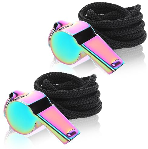 Tweruna 2 Pack Metal Coach Whistle with Lanyard, Stainless Steel Basketball Whistle for Referee, Crisp Loud Sound Sports Whistles for Teachers, Coaches, Referees, Soccer