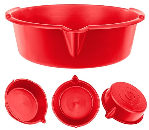 KADAX Bac de récupération d'huile avec bec verseur de 8 l, bac de vidange d'huile Ø 39 cm, bac multi-usages, en plastique, bac de nettoyage, pour changement d'huile avec poignées de transport, rouge