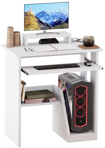 Kompakter Computer-Schreibtisch mit Regal Schreibtisch Schreibtisch Büro PC-Tisch mit Tastaturablage und Monitorständer für Homeoffice Arbeitszimmer Laptoptisch für kleine Räume Weiß 75*45*76.2cm
