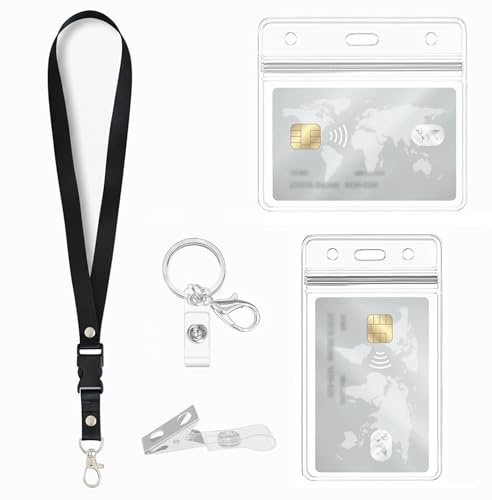 Portatarjetas con cordón, llaveros, clips transparentes para tarjetas de identificación, para la oficina, la escuela, para tarjetas de crédito, clips de identificación (1 Set)