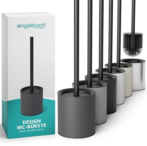 Engelbach® Klobürste Silikon mit Edelstahl Griff & Halter – Antibakterielle Design Toilettenbürste – WC Bürste, Bürstengarnitur modern, dunkelgrau