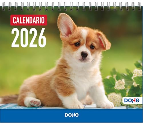 Dohe - Calendario 2026 Sobremesa - Mes Vista, 12 Meses Enero a Diciembre, Tamaño 21x15 cm, Planning Mensual y Anual con Espacio para Notas - Perros