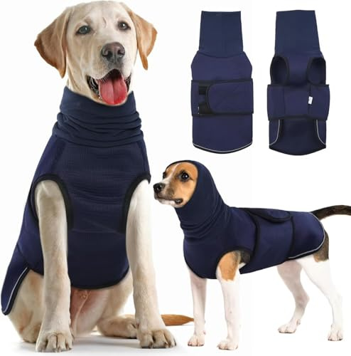 IECOii Dog Anxiety Vest with Ear Cover,Breathable Calming Vest for Dogs,Soft Dog Anxiety Jacket Vest Coat,Adjustable Doggy Hoodies for Noise Block & Ear Protection Recovery,Dog Anxiety Shirt,Blue,M