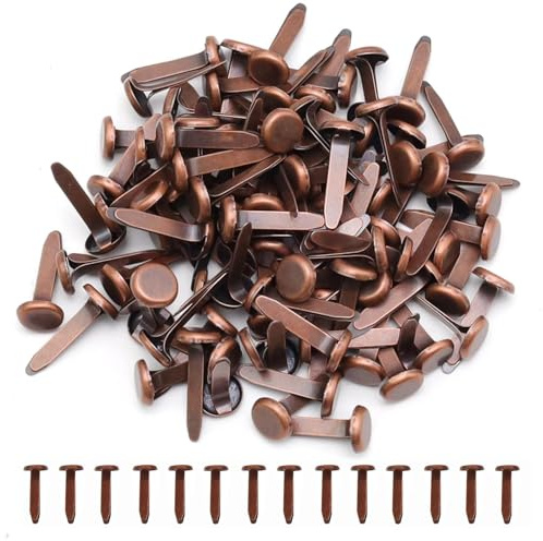 ATTEEFI 200 Pezzi Fermacampioni Piccoli, Clip a Testa Tonda 8 x 17 mm, Ramato Metallo Fissaggio in Carta, Facile Usare, Fermacampioni Puntine Chiodini per Scrapbooking, Biglietti Auguri, Foto