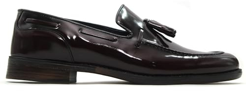 S@kut - Zapato mocasín Castellano en Piel,con borlas,Suela de Goma,tacón bajo,Elegante,con Brillo para: Hombre Color: Burdeos Talla:44