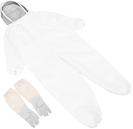 PAMINGONO Tuta da Apicoltore Integrale con Guanti Abbigliamento Protettivo Traspirante in Cotone Spesso con Cappuccio e Velo Adatta per Apicoltura Professionale e Ambienti ad Alta Densità