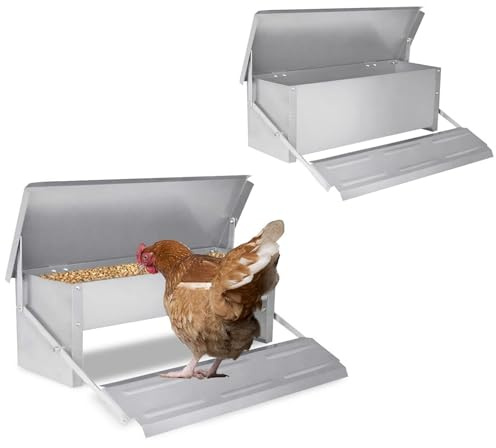 LILIIN 10KG Futterautomat Hühnerfutterautomat Geflügel Futterspender Automatischer Spender für Hühnerfutter, Verzinkter Stahl Futterstation für Huhn, Silber