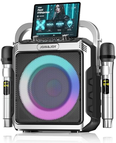Portable Karaoke Machine, with Wireless Microphones, Bluetooth Party Speaker with LED Lights, Loud Subwoofer, USB/AUX, Outdoor Karaoke Speaker for Adults & Kids, Home & Party