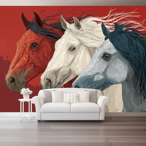 Papel tapiz fotográfico 200 x 140 cm Revestimiento de paredes decoración de salón Diseño Arte Caballo Retro para dormitorio, sala de estar, papel tapiz no tejido, decoración de pared, Rojo