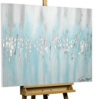 Kunstloft Quadro su tela | 100% DIPINTO A MANO | 100x75cm | Dipinto 'Fresco Relax' | Astratto | Blu Beige | Arte moderna