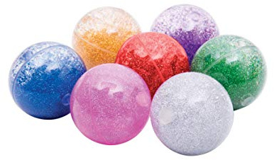 TickiT 92098 sensorischer Regenbogen-Glitzer-Gummiball, Set mit 7 Flummis in Rot, Silber, Gold, Grün, Blau, Rosa und Violett