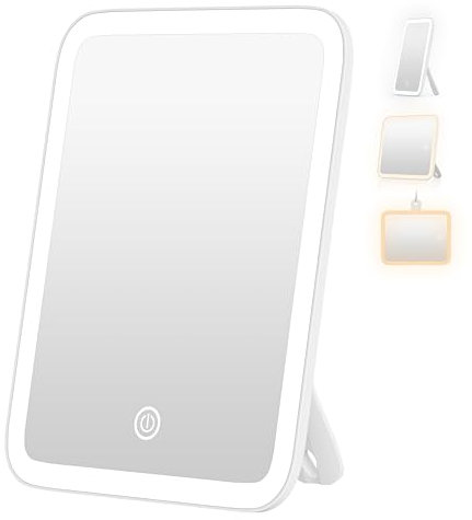 Auxmir Kosmetikspiegel mit LED Beleuchtung, Schminkspiegel mit Doppelter Stromversorgung und Dimmbarer Helligkeit, Makeup Spiegel Stellspiegel für Schminken Rasieren im Wohnzimmer Hotel, Weiß