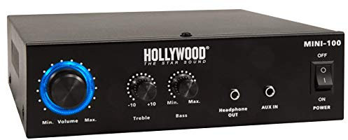 HOLLYWOOD the Starsound - HiFi-Verstärker Mini 100 | 230V oder 12V | HiFi Endstufe 100W Musikleistung | AUX IN 3,5mm | Stereo Cinch-Eingang für Anlage Party Musik