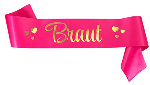 Oblique Unique® Braut Team Braut Schärpe JGA Junggesellinnenabschied Hochzeit Hen Party Pink mit goldenem Aufdruck und Herzen- wählbar (Braut)