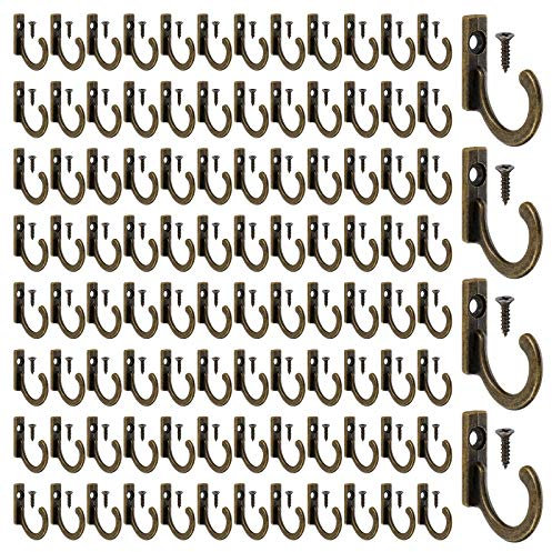 HO2NLE 100 Stück Kleiderhaken Einzelhaken Bronze Wandhaken Vintage Mantelhaken Garderobenhaken mit Schrauben Handtuchhaken für Schüssel Schmuck Handtasche Selbstgebaute Garderobe