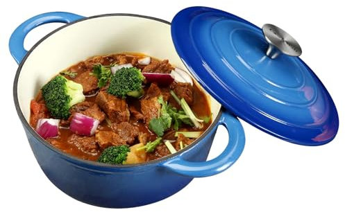 COOKWIN Emaillierter Dutch Oven aus Gusseisen mit selbstbefüllendem Deckel,antihaftbeschichtet,emailliert,Dutch Oven Camping,Vatertagsgeschenke für Familie,Blau 3,5L