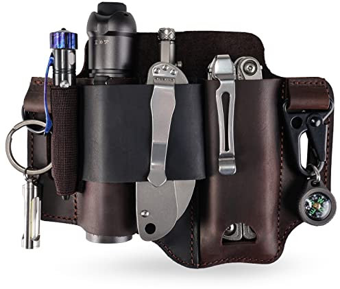 VIPERADE PJ36 Multitool Scheide Lederscheide,EDC Taschen Organizer für Herren für Leatherman Multitool,Taschenlampenhalter und Stifthalter,EDC Gürtel Organizer mit Schlüsselhalter (Braun)