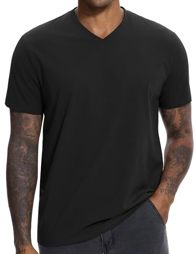 VEIISAR Premium V-ringade t-shirts för män – moderna passade t-shirts V-hals undertröjor, svart, M