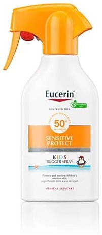 Eucerin Sun Kids Sensitive Protect Spray Trigger FPS50+ (250 ml), crema solare con filtri UV, protezione solare per bambini spray impermeabile, protezione solare per pelli sensibili