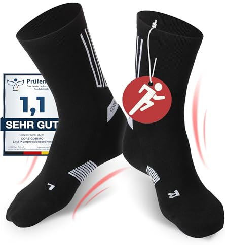 CORE GORIMO - Laufsocken Kompression - Anti-Blasen Schutz - Kompressionssocken Damen & Herren zum laufen, running und beim Sport (39-42, Schwarz)