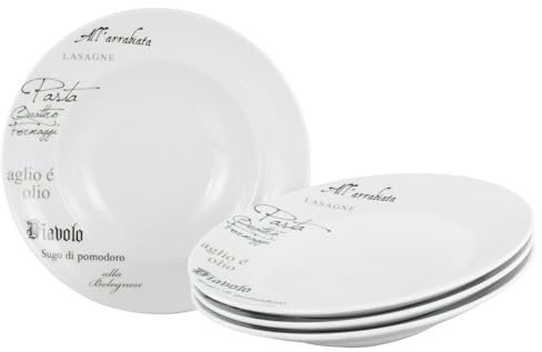 CreaTable, 19569, Série Europa Gustoso, assiette à pâtes, ensemble de vaisselle de 4 pièces, assiettes à pâtes en porcelaine, compatibles lave-vaisselle et micro-ondes, fabriqué en Europe.