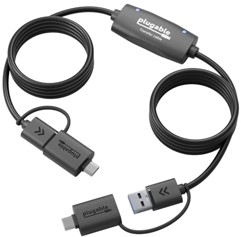 Plugable USB Data Transfer Cable PC to PC, Compatible with Windows USB C and USB 3.0, Transfer Files to New Computer with Included Bravura Easy Computer Sync Software, 6.6ft (USBC-TRAN)