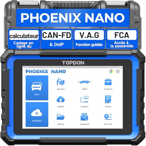 TOPDON Car Diagnostic Scan Tool Phoenix Nano, Codificación ECU, Todos los Sistemas de Diagnóstico, Control Bi-Direccional, 32+ Servicios, Can FD & DoIP, 2 Años de Actualizaciones Gratuitas