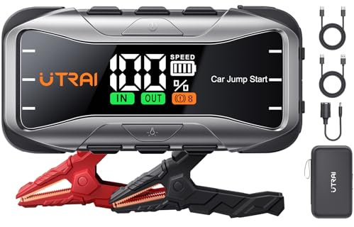 UTRAI 8000A Starthilfe Powerbank für Pkw, 27000mAh Auto Starthilfe Powerbank mit 65W Schnellladung, Jump Starter für All Benzin und 12.0L Dieselmotor, Starthilfe mit LED Taschenlampe, 160WDC-Ausgang