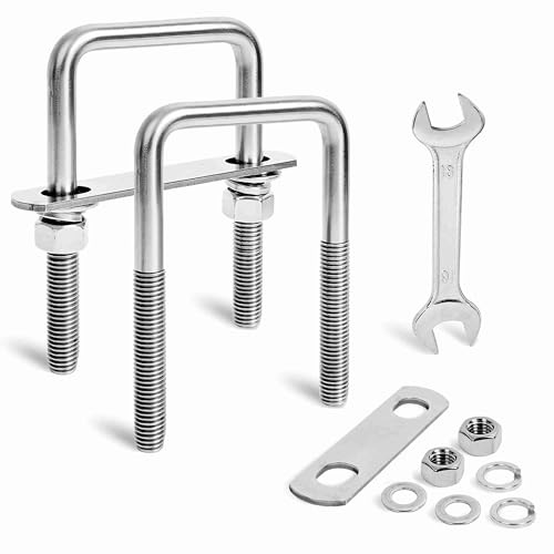 SRZTXU 2 Sets Heavy Duty Square u Bolts M12 Thread Size,304 Stainless Steel u-Bolts 3-1/16 W x 4-1/2 L,with Nuts,Bolt Plate and washers (2, M12 x 3-1/16 W x 4-1/2 L)