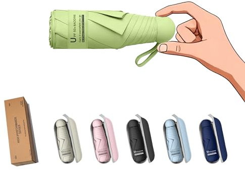 BAODINI Travel Essentials Mini Umbrella for Purse With Case Small Compact UV Sun Protection Lightweight Tiny Pocket Manual Open Close Umbrella for Women Kids and Men Fits Purse Backpack