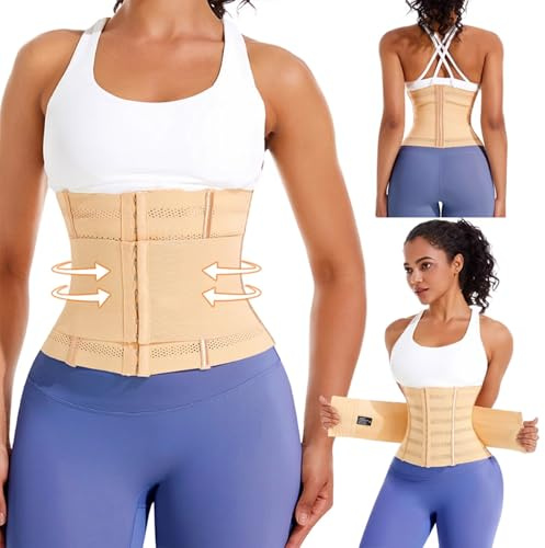 Yixinly Magväst, midjetränare, fitness, midjetränare, korsett magkontroll, midjeformare, magbälte för män och kvinnor, svart, Beige, L(64-72KG)