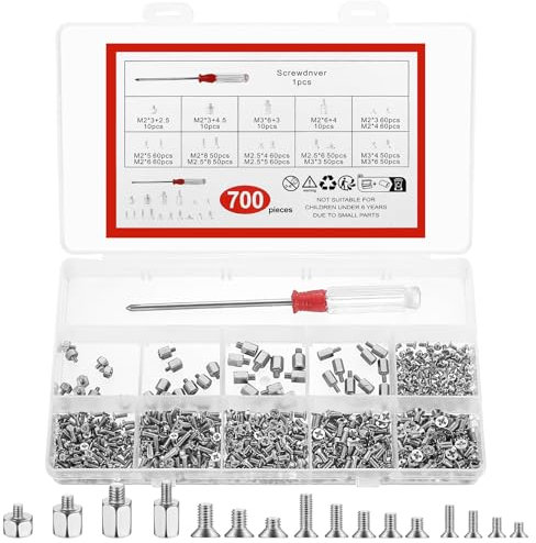 700 Stück Laptop Schrauben, M2 M2.5 M3 PC Schrauben Set, Kleine Schrauben Set, Kreuzkopf Flachkopfschrauben Sortiment Set, M.2 SSD Montage Schrauben Set für Notebook Computer Schrauben Reparatur