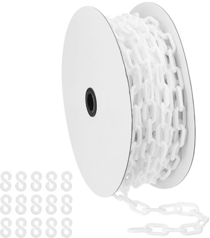 PATIKIL 72pcs Cadena de plástico blanca 6mm Cadena de barrera de seguridad | de plástico grande Larga, para control de multitudes estacionamiento cerca puerta concierto