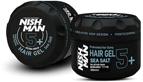 NISHMAN Hair Styling Gel 5+ Sea Salt 300ml – Ultra Strong Hold Hair Gel with Sea Salt for Textured Volume, Fresh Scent and Long-Lasting Style