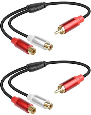 RIIEYOCA Corto RCA Y Splitter Cable, RCA Macho a 2RCA Hembra Estéreo Cable de Extensión de Audio para Altavoz, Subwoofer, Amplificador, Sistema Estéreo, Cine en Casa 2PCS (0,3m/1ft)