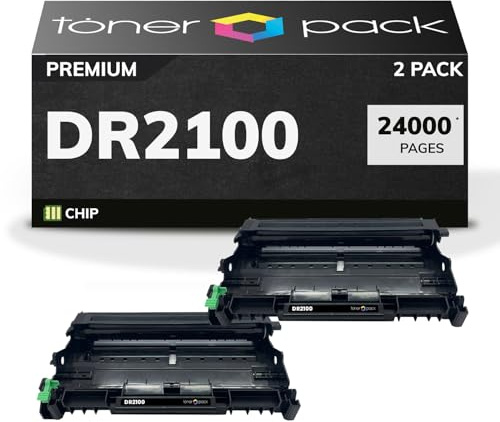 TONER PACK DR2100 Tambor de Imagen Compatible para Brother DR-2100 DCP-7030 DCP-7040 DCP-7045N DCP-7048W HL-2140 HL-2150N HL-2170W MFC-7320 MFC-7440 MFC-7440N MFC-7840 MFC-7840W (2 Unidades)