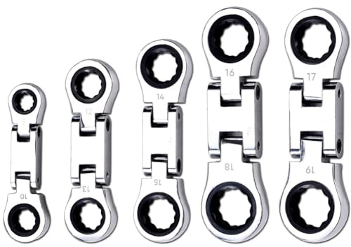 Juego de llaves combinadas de 5 piezas con cabeza flexible y cabeza corta de carraca, mini llaves flexibles de doble anillo, mini llaves combinadas