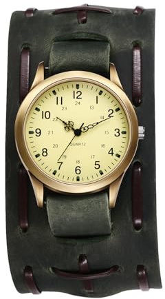 JewelryWe Reloj Steampunk Vintage Hombre: Reloj de Pulsera Cuarzo Analógico Motocicleta Redondo Correa de Cuero Ancho Escala Números Arábigos - para Regalos