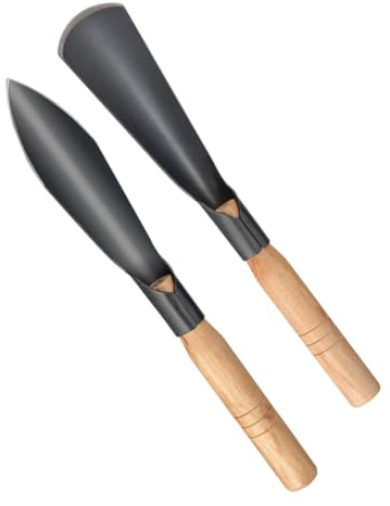 MOTHNUR Lot De 2 Pelles Ménagères en Métal Manche en Bois pour Jardinage, Outil à Main Pratique pour Planter Et Désherber, Fourniture De Jardinage Solide Et Ergonomique, Taille Standard