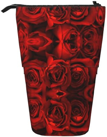 OTTKGGA Red Rose Stand Up Telescopic Pencil Case Stationery Organizer with Zipper Portable School Office Student