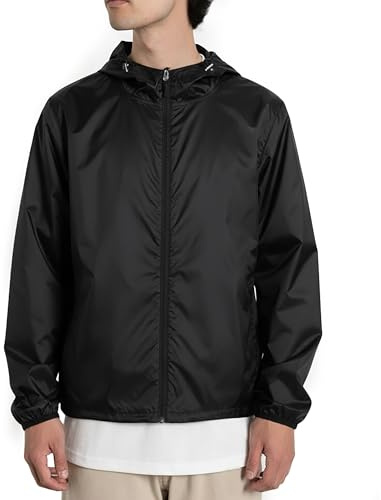 TONY BACKER Giacca Leggera Uomo, Antivento e Antipioggia con Cappuccio e Tasche (IT, Testo, M, Regular, Regular, NERO)