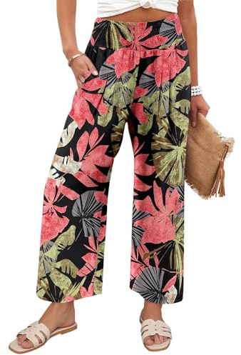CHICZONE Women's Trousers High Waisted Palazzo Pants Casual Summer Flowy Beach Lounge Wide Leg Pants with Pockets