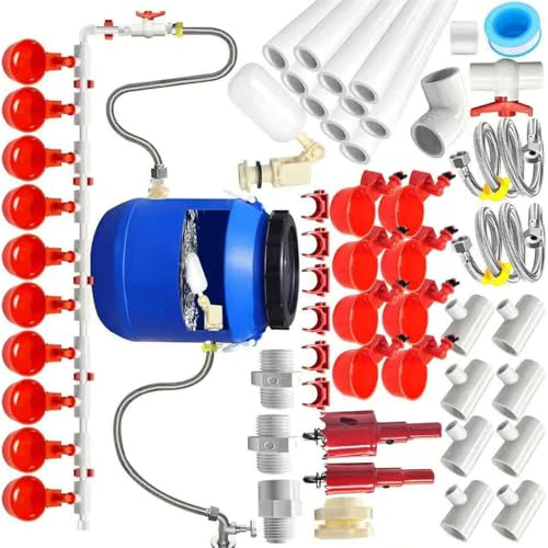 Piceioep Juego de Vasos automáticos para Beber Aves de Corral, 58 Uds, con Tubo de PVC para gallinas, Patos, No se Necesita Cubo, Juego de alimentación para Aves de Corral