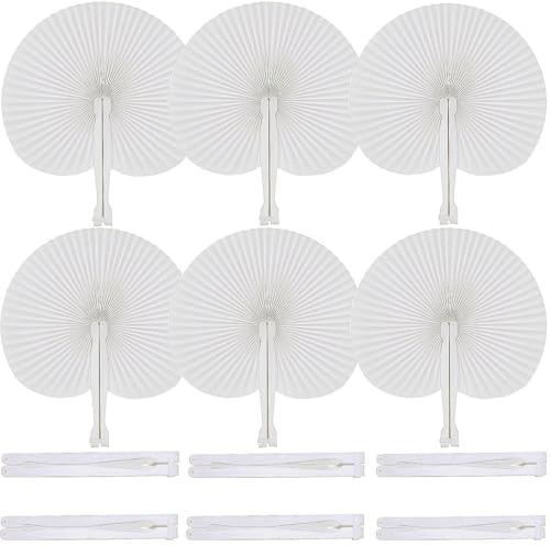 Bestage 60 Pcs White Paper Fans,Foldable Handheld Fans for Women,Round Wedding Decorative Folding Hand Fan for Bridal Guest Church Party Favors Dancing Birthday DIY
