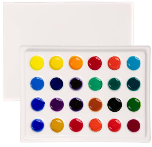 MEEDEN Tavolozza per Pittura ad Acquerello in Ceramica 24 Pozzetti con Coperchio - Tavolozza per Artisti di Miscelazione in Porcellana 15.3 x 11.5cm (6 x 4,5) per Acquerello e Guazzo